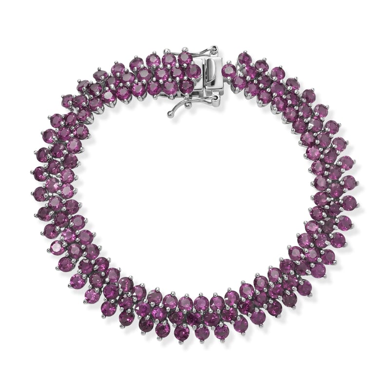 D'Joy AAA Radiant Ember Garnet 22.50 ctw Floral Symphony Three Row Bracelet in Rhodium Over Sterling Silver (6.50 In)
