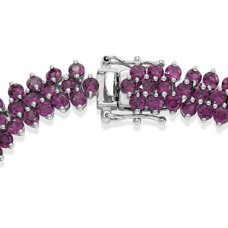 D'Joy AAA Radiant Ember Garnet 22.50 ctw Floral Symphony Three Row Bracelet in Rhodium Over Sterling Silver (6.50 In)