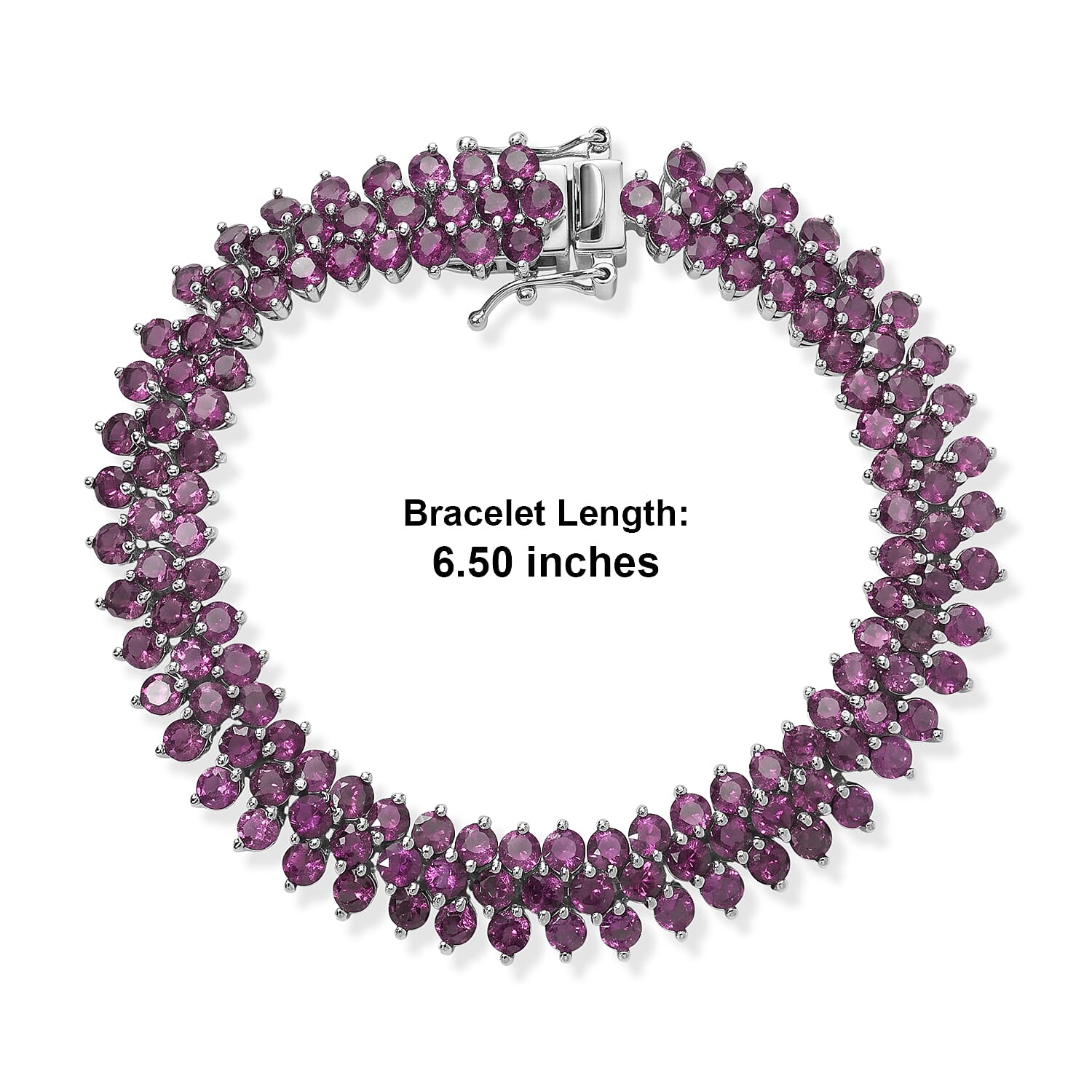 D'Joy AAA Radiant Ember Garnet 22.50 ctw Floral Symphony Three Row Bracelet in Rhodium Over Sterling Silver (6.50 In)
