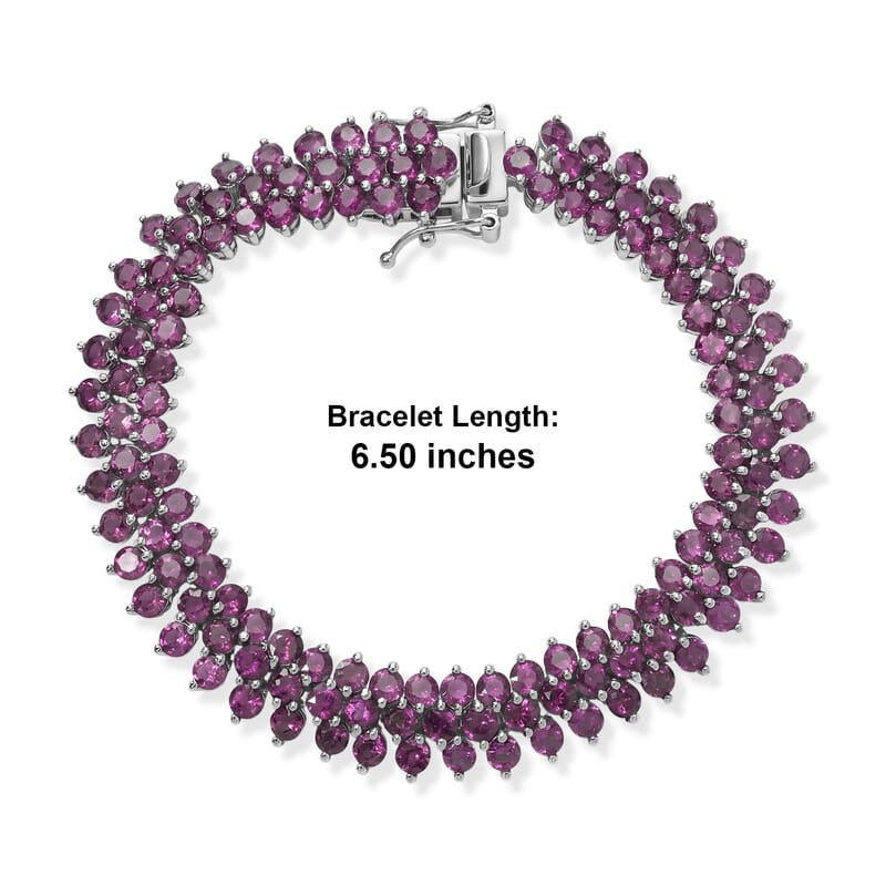 D'Joy AAA Radiant Ember Garnet 22.50 ctw Floral Symphony Three Row Bracelet in Rhodium Over Sterling Silver (6.50 In)