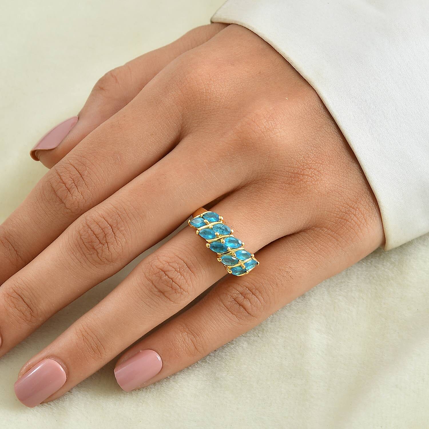 EverTrue Malgache Neon Apatite 1.50 ctw Ring in 18K YG Plated (Size 7.0)