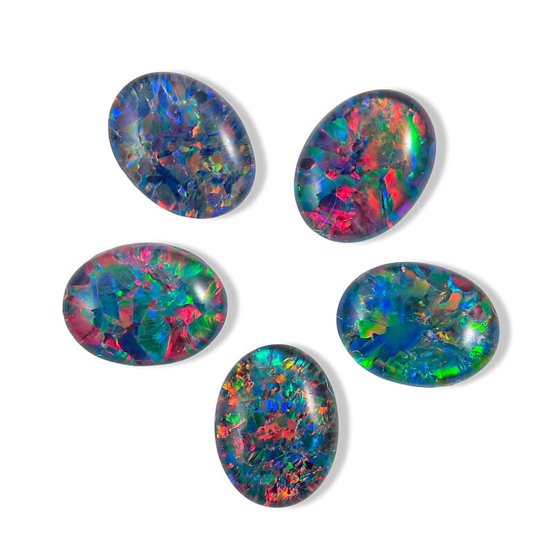 AAAA Australian Black Ridge Opal Triplet Set of 5 (Ovl 8x6 mm) 4.00 ctw