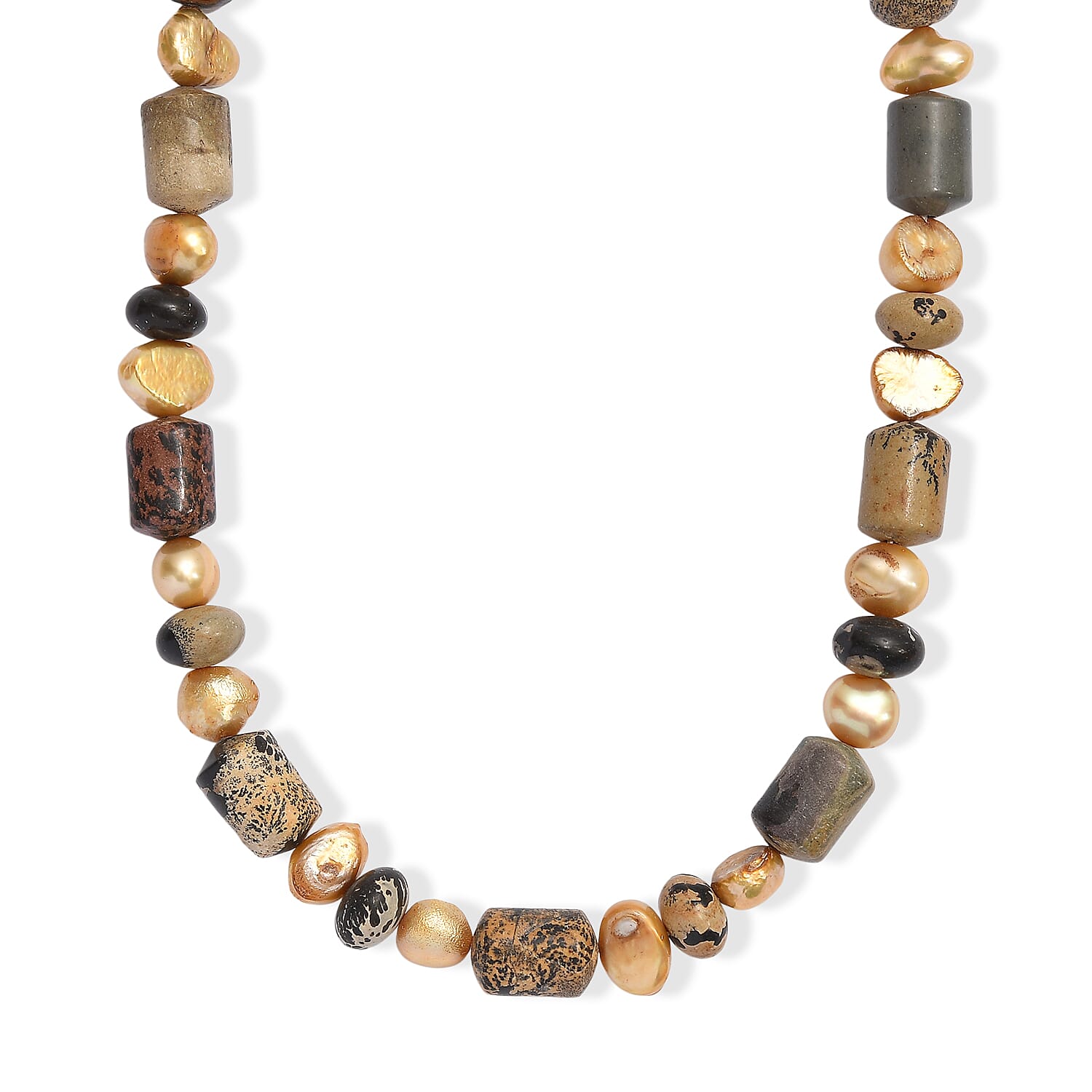 EverTrue Jasper and Yellow Pearl (D) 45.00 ctw Beaded Necklace in Stainless Steel 18-20 Inches