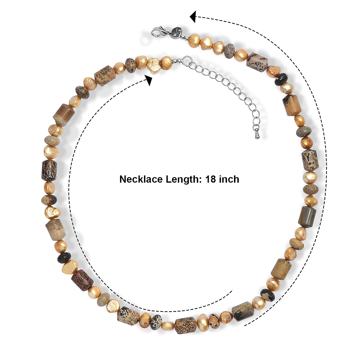 EverTrue Jasper and Yellow Pearl (D) 45.00 ctw Beaded Necklace in Stainless Steel 18-20 Inches