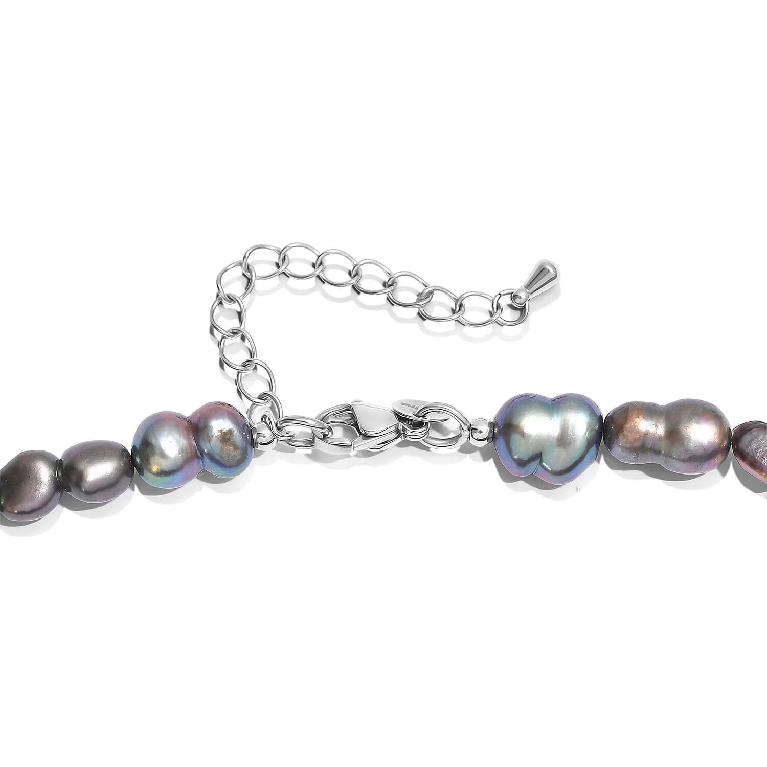 EverTrue Peacock Pearl (D) and Red Jasper 45.00 ctw Beaded Necklace in Stainless Steel 18 Inches