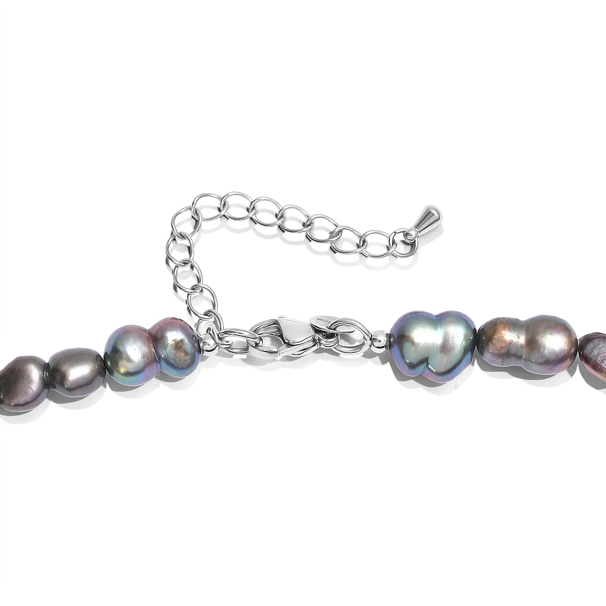 EverTrue Peacock Pearl (D) and Red Jasper 45.00 ctw Beaded Necklace in Stainless Steel 18 Inches  image number 2