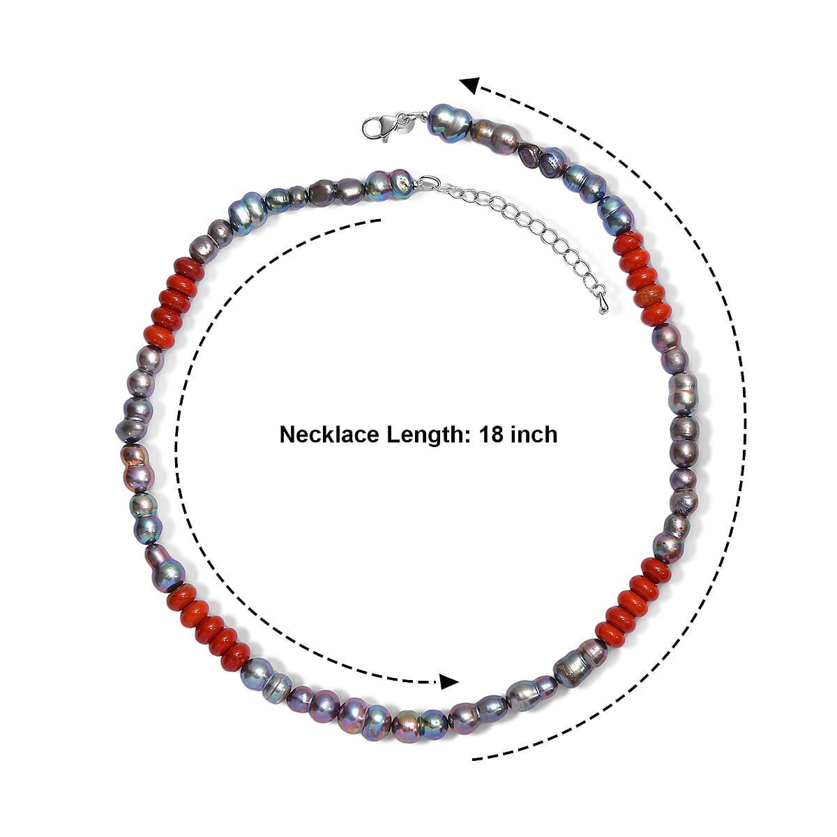 EverTrue Peacock Pearl (D) and Red Jasper 45.00 ctw Beaded Necklace in Stainless Steel 18 Inches  image number 3