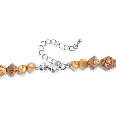EverTrue Picture Jasper and Yellow Pearl (D) 140.00 ctw Beaded Necklace in Stainless Steel 18-20 Inches