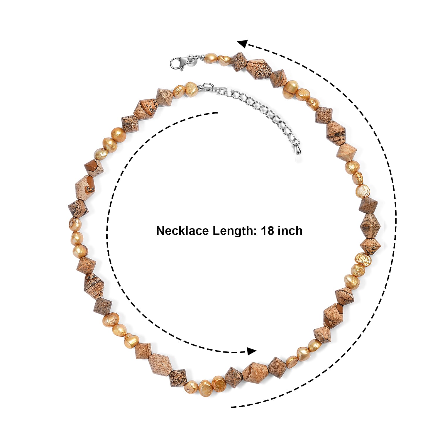 EverTrue Picture Jasper and Yellow Pearl (D) 140.00 ctw Beaded Necklace in Stainless Steel 18-20 Inches
