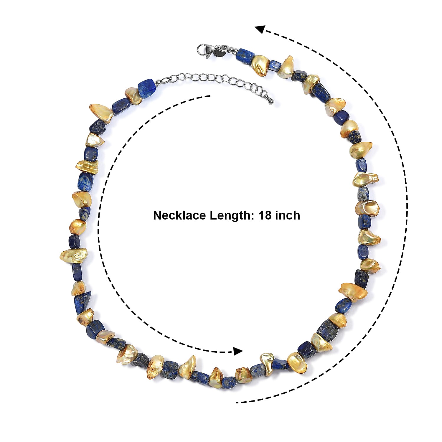 EverTrue Yellow Pearl (D) and Lapis Lazuli 65.00 ctw Beaded Necklace in Stainless Steel 18-20 Inches