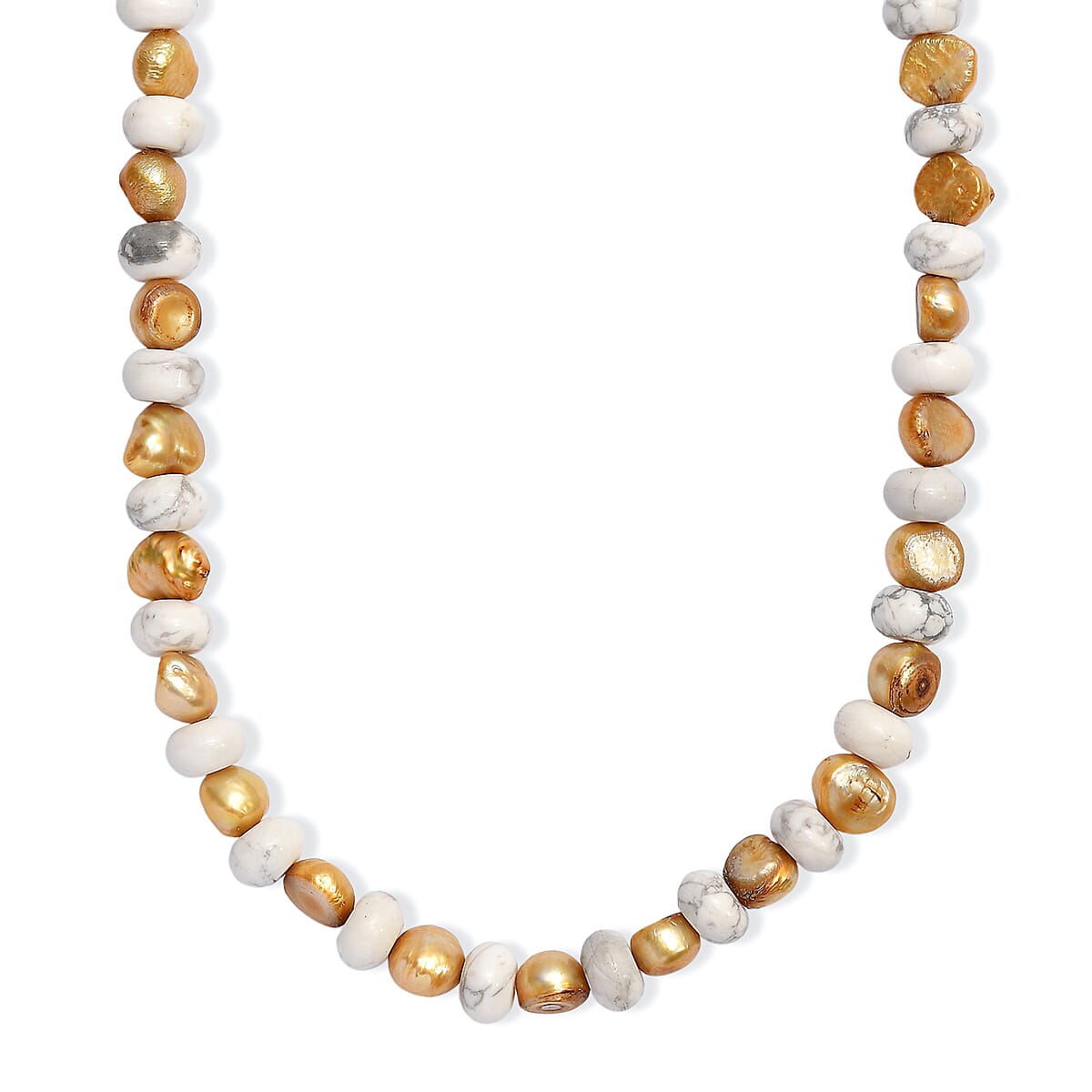 EverTrue Yellow Pearl (D) and White Howlite 1.00 ctw Beaded Necklace in Stainless Steel 18 Inches  image number 1