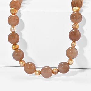 EverTrue Yellow Pearl (D) and Lodolite 270.00 ctw Beaded Necklace in Stainless Steel 18-20 Inches 
