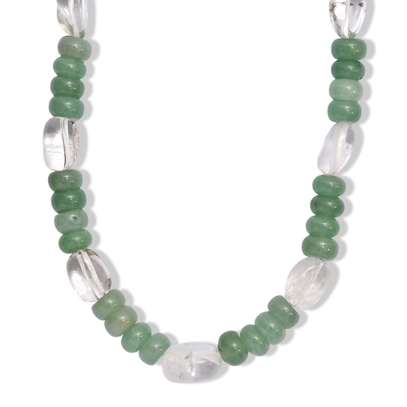 EverTrue Green Aventurine and Austrian Crystal 215.00 ctw Beaded Necklace in Stainless Steel 18-20 Inches