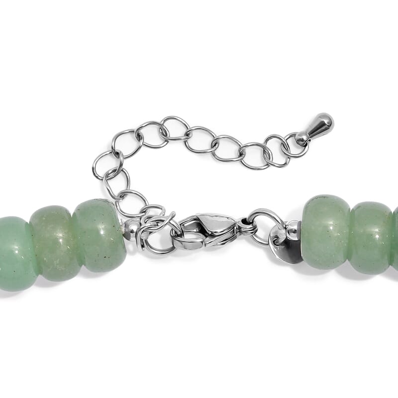 EverTrue Green Aventurine and Austrian Crystal 215.00 ctw Beaded Necklace in Stainless Steel 18-20 Inches