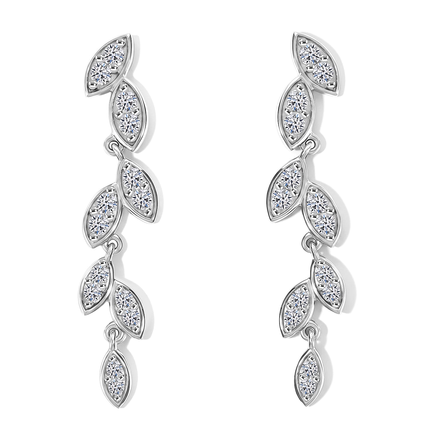 Luxuriant Lab Grown Diamond (G-H, SI) Leaf Earrings in Rhodium Over Sterling Silver 1.00 ctw