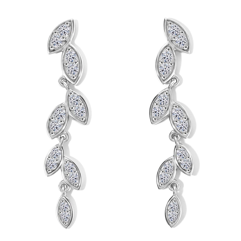 Luxuriant Lab Grown Diamond (G-H, SI) Leaf Earrings in Rhodium Over Sterling Silver 1.00 ctw