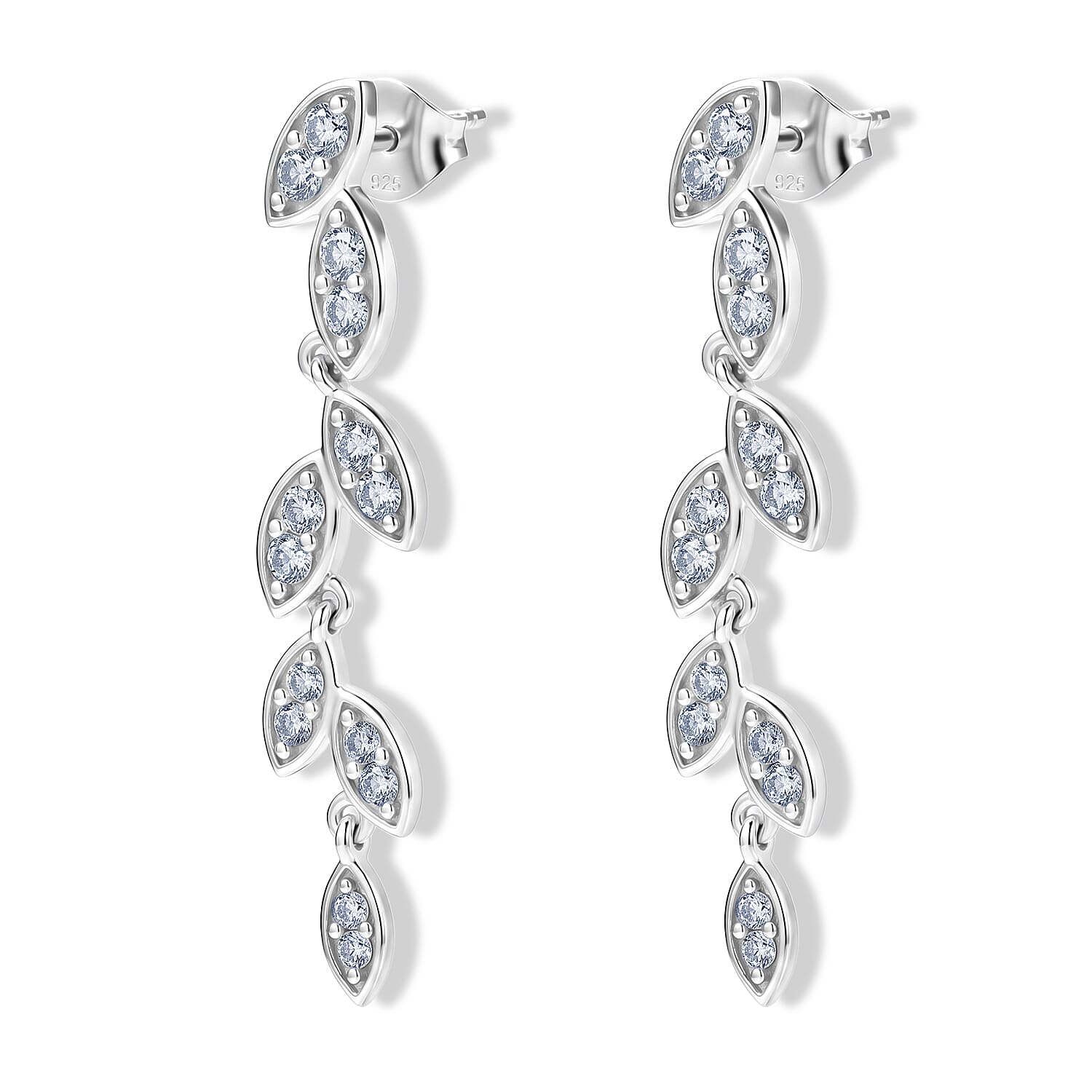 Luxuriant Lab Grown Diamond (G-H, SI) Leaf Earrings in Rhodium Over Sterling Silver 1.00 ctw