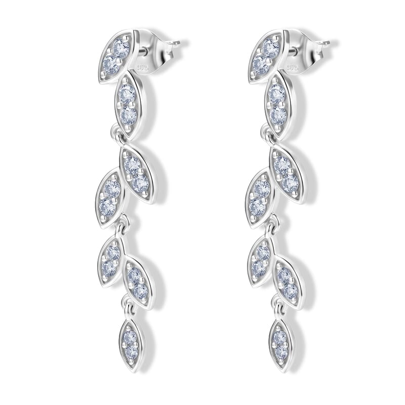 Luxuriant Lab Grown Diamond (G-H, SI) Leaf Earrings in Rhodium Over Sterling Silver 1.00 ctw
