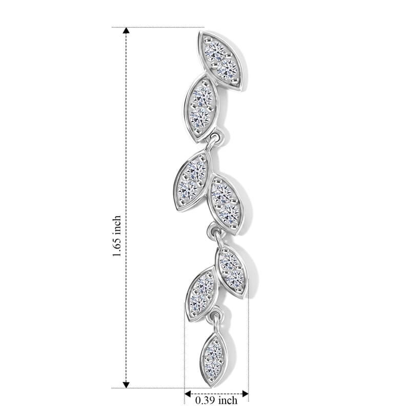 Luxuriant Lab Grown Diamond (G-H, SI) Leaf Earrings in Rhodium Over Sterling Silver 1.00 ctw