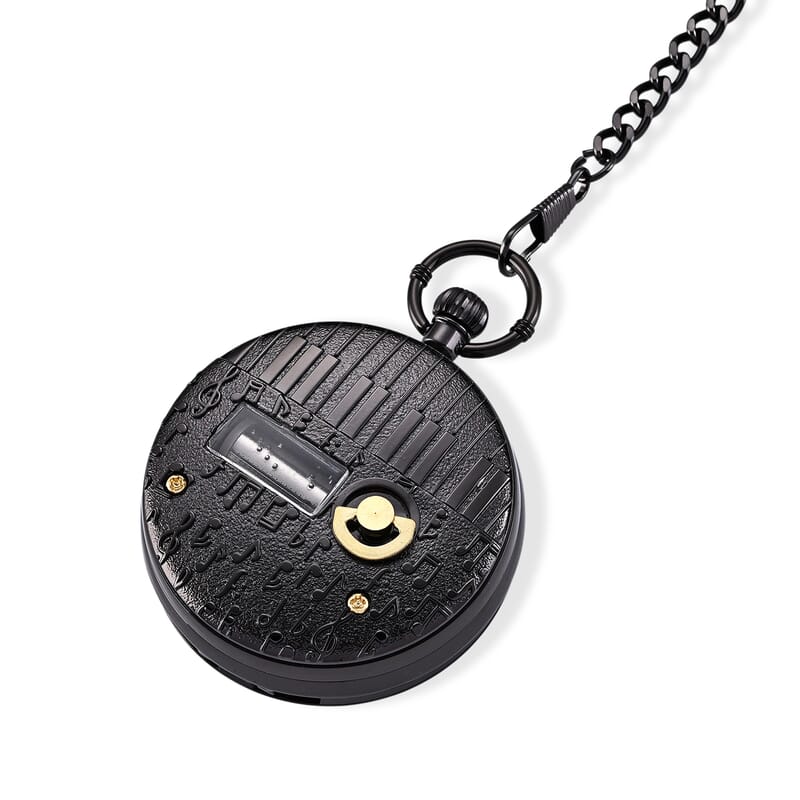 Genoa Multi Color Enameled Japanese Movement Space Pattern Music Pocket Watch with Piano Pattern Back and Chain (14 Inches)