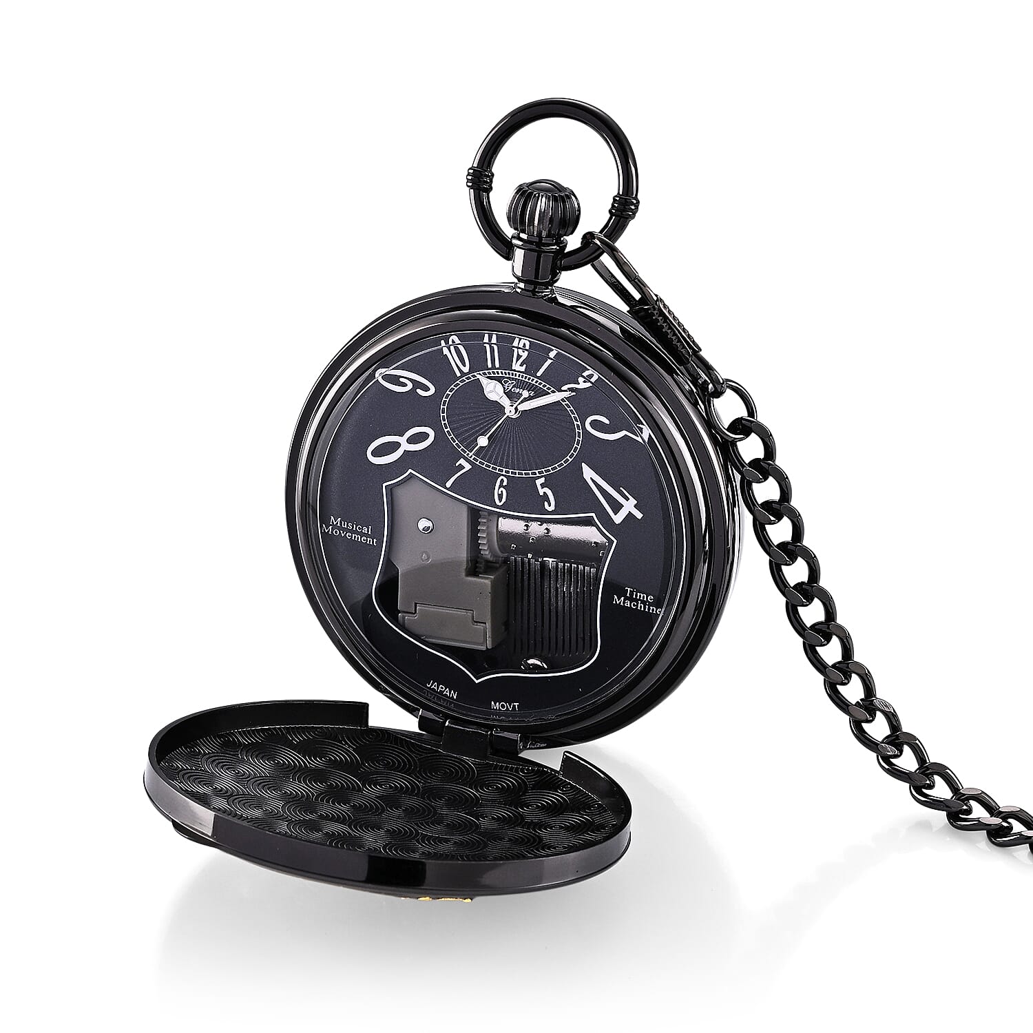 Genoa Multi Color Enameled Japanese Movement Space Pattern Music Pocket Watch with Piano Pattern Back and Chain (14 Inches)