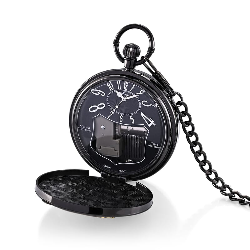Genoa Multi Color Enameled Japanese Movement Space Pattern Music Pocket Watch with Piano Pattern Back and Chain (14 Inches)