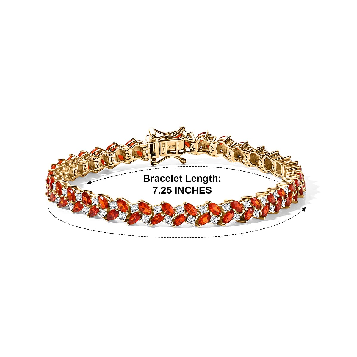 D'Joy Mexican Cherry Fire Opal and Moissanite 5.85 ctw Bracelet in 18K Vermeil Yellow Gold Over Sterling Silver (7.25 In) image number 4