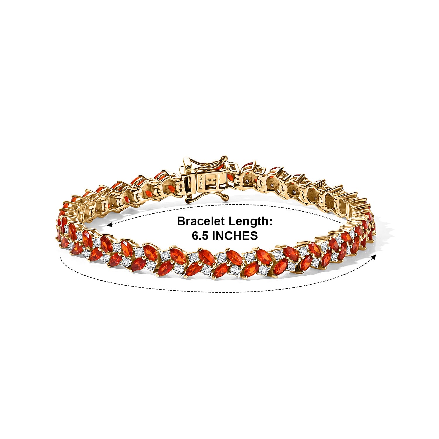 D'Joy Mexican Cherry Fire Opal and Moissanite 5.00 ctw Golden Sunset Bracelet in 18K Vermeil Yellow Gold Over Sterling Silver (6.50 In)