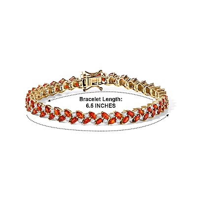 D'Joy Mexican Cherry Fire Opal and Moissanite 5.00 ctw Golden Sunset Bracelet in 18K Vermeil Yellow Gold Over Sterling Silver (6.50 In)