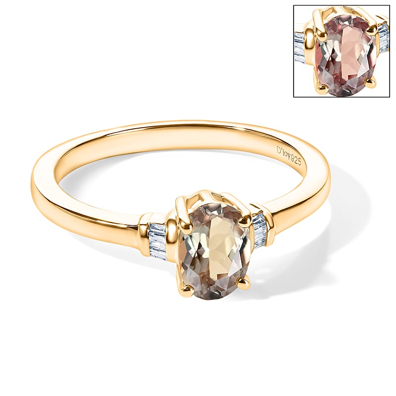D'Joy AAA Turkizite and Diamond 0.90 ctw Eternal Lumina Ring in 18K Vermeil Yellow Gold Over Sterling Silver (Size 6.0)