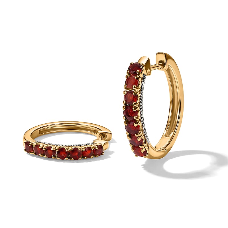 D'Joy Mexican Cherry Fire Opal 0.65 ctw Golden Flame Hoop Earrings in 18K Vermeil Yellow Gold Over Sterling Silver