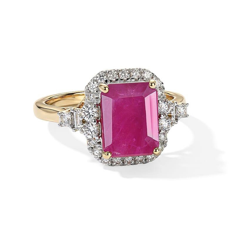 Certified & Appraised AAA Ruby and Luxuriant Lab Grown Diamond G-H SI 3.75 ctw Ring in 10K Yellow Gold (Size 6.0)