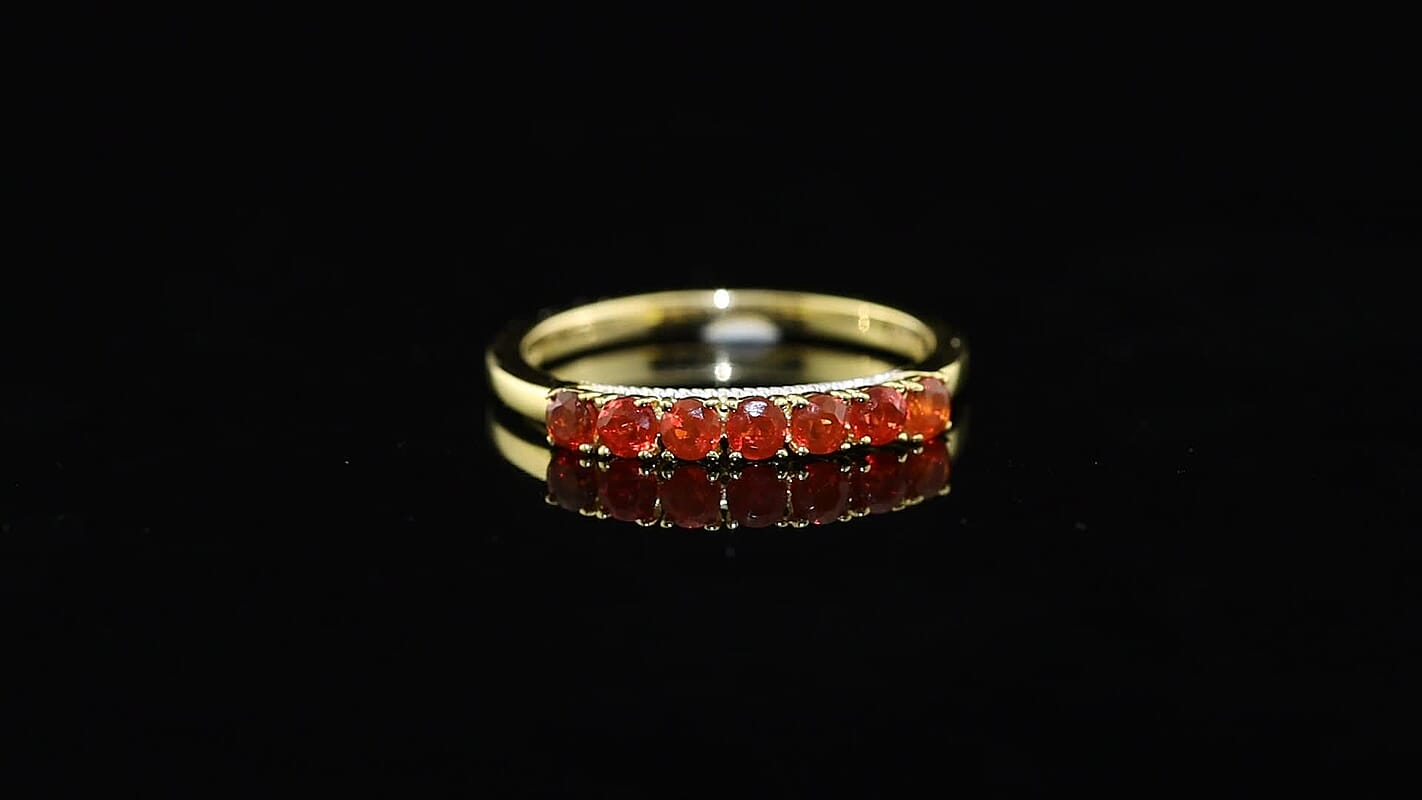 D'Joy Mexican Cherry Fire Opal Ring in 18K Vermeil YG Over Sterling Silver (Size 10.0) 0.35 ctw