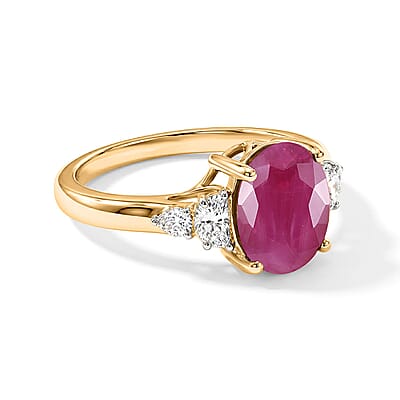 Certified & Appraised 10K Yellow Gold AAA Ruby, Luxuriant Lab Grown Diamond (G-H, SI) Ring (Size 5.0) 5.60 ctw
