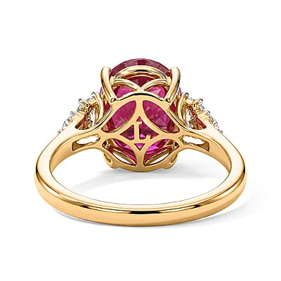 Certified & Appraised 10K Yellow Gold AAA Ruby, Luxuriant Lab Grown Diamond (G-H, SI) Ring (Size 5.0) 5.60 ctw