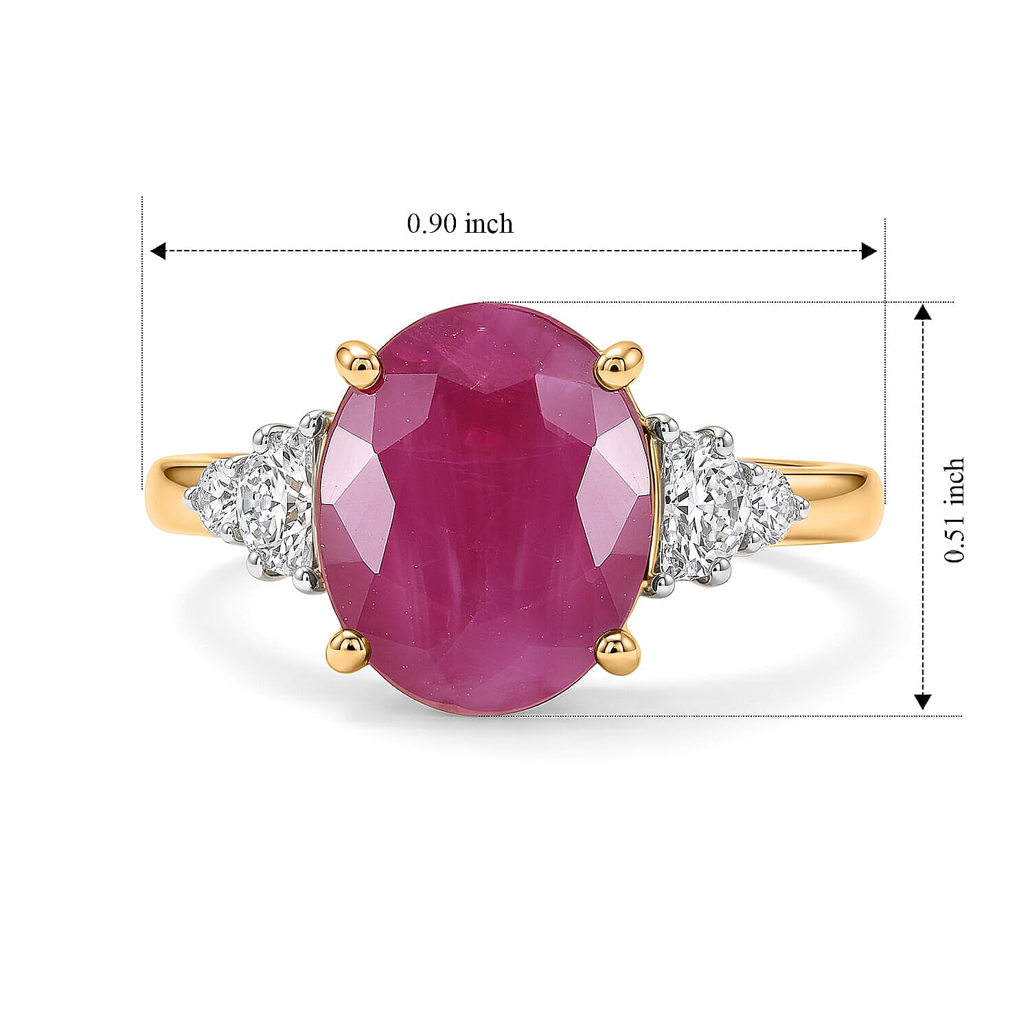 Certified & Appraised 10K Yellow Gold AAA Ruby, Luxuriant Lab Grown Diamond (G-H, SI) Ring (Size 5.0) 5.60 ctw