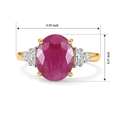 Certified & Appraised 10K Yellow Gold AAA Ruby, Luxuriant Lab Grown Diamond (G-H, SI) Ring (Size 5.0) 5.60 ctw