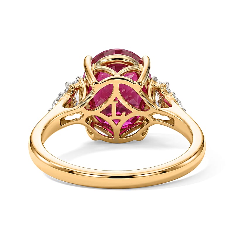 Certified & Appraised AAA Ruby and Luxuriant Lab Grown Diamond G-H SI 5.60 ctw Ring in 10K Yellow Gold (Size 6.0)