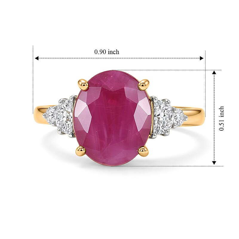 Certified & Appraised AAA Ruby and Luxuriant Lab Grown Diamond G-H SI 5.60 ctw Ring in 10K Yellow Gold (Size 6.0)