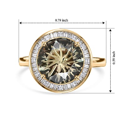 Certified & Appraised Hanabi Cut AAA Turkizite and Luxuriant White Diamond I2 4.30 ctw Solitaire Ring in 10K Yellow Gold (Size 6.0)