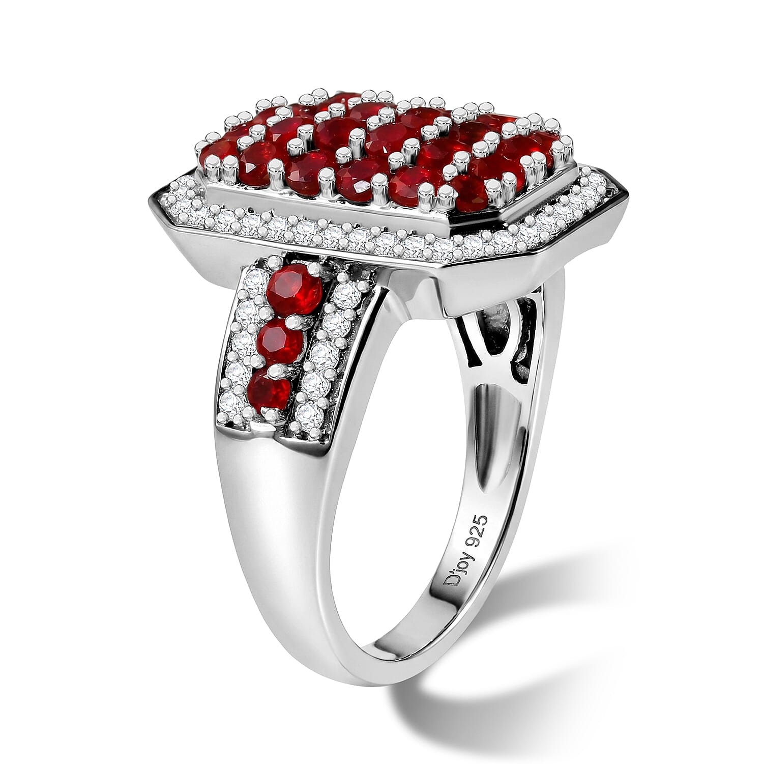 D'Joy Mexican Cherry Fire Opal and White Zircon 1.60 ctw Royal Sunset Ring in Rhodium Over Sterling Silver (Size 5.0)