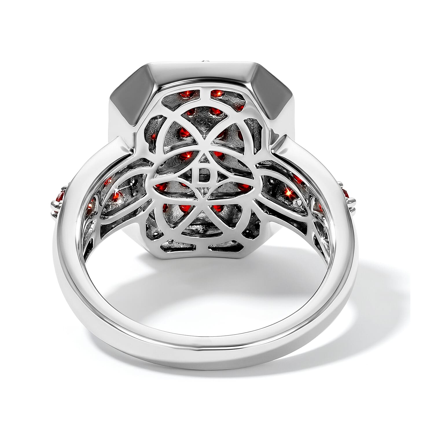 D'Joy Mexican Cherry Fire Opal and White Zircon 1.60 ctw Royal Sunset Ring in Rhodium Over Sterling Silver (Size 5.0)