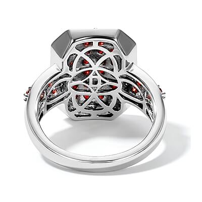 D'Joy Mexican Cherry Fire Opal and White Zircon 1.60 ctw Royal Sunset Ring in Rhodium Over Sterling Silver (Size 5.0)