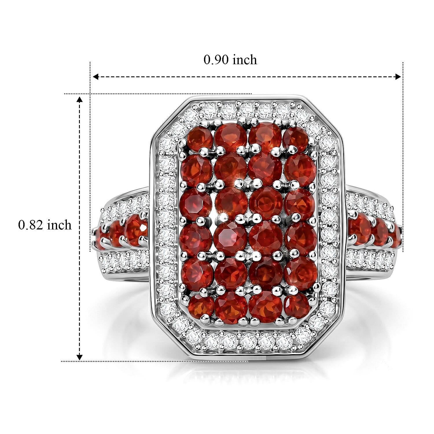 D'Joy Mexican Cherry Fire Opal and White Zircon 1.60 ctw Royal Sunset Ring in Rhodium Over Sterling Silver (Size 5.0)