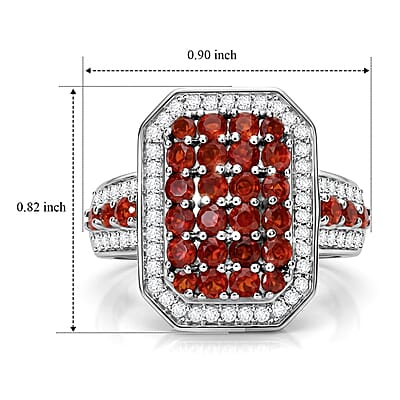 D'Joy Mexican Cherry Fire Opal and White Zircon 1.60 ctw Royal Sunset Ring in Rhodium Over Sterling Silver (Size 5.0)