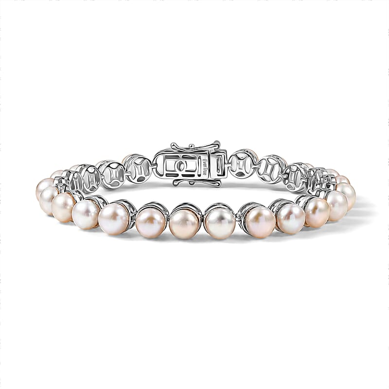 EverTrue Pink Freshwater Pearl Bracelet Tenis Endless Elegance in Platinum Bond (6.50 In)