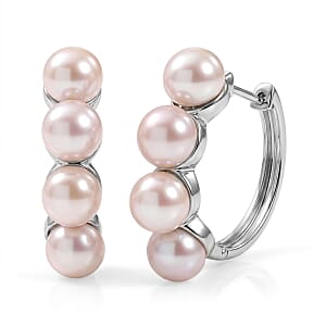 EverTrue Pink Freshwater Pearl Endless Elegance Hoop Earrings in Platinum Bond