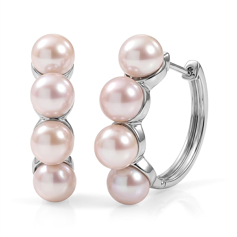 EverTrue Pink Freshwater Pearl Endless Elegance Hoop Earrings in Platinum Bond