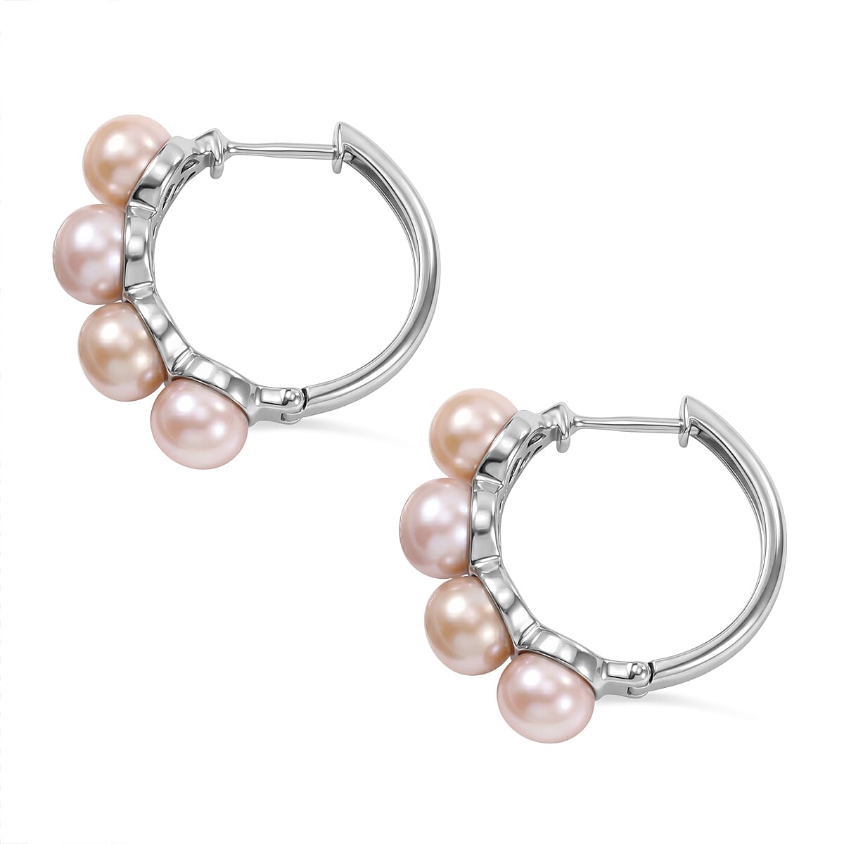 EverTrue Pink Freshwater Pearl Endless Elegance Hoop Earrings in Platinum Bond image number 3