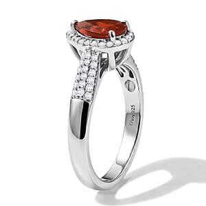 D'Joy Mexican Cherry Fire Opal, Moissanite Sunset Kiss Ring in Rhodium Over Sterling Silver (Size 10.0) 1.10 ctw